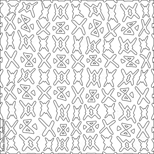 White background with black pattern. Texture with figures from lines.Line shape design.Abstract background for web page, textures, card, poster, fabric, textile. Monochrome graphic repeating design. 