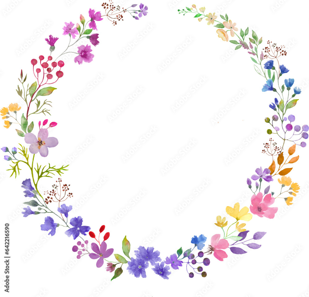 Watercolor floral wreath. Hand drawn illustration on white background. Vector EPS.