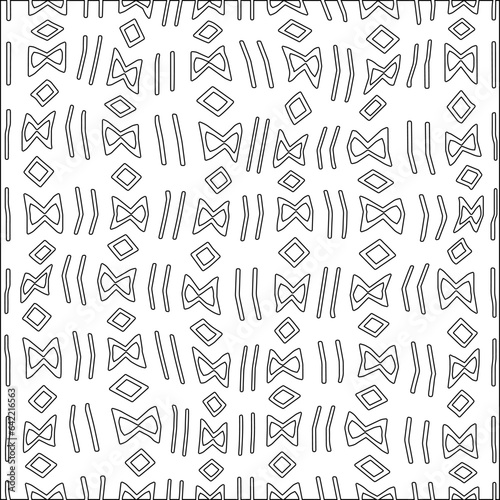 White background with black pattern. Texture with figures from lines.Line shape design.Abstract background for web page, textures, card, poster, fabric, textile. Monochrome graphic repeating design. 