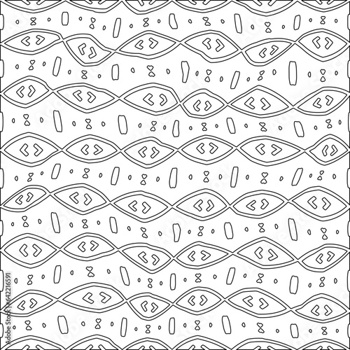 White background with black pattern. Texture with figures from lines.Line shape design.Abstract background for web page, textures, card, poster, fabric, textile. Monochrome graphic repeating design. 