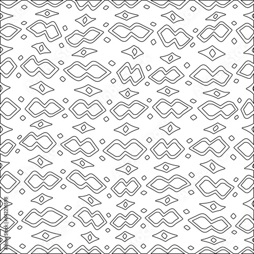 White background with black pattern. Texture with figures from lines.Line shape design.Abstract background for web page, textures, card, poster, fabric, textile. Monochrome graphic repeating design. 