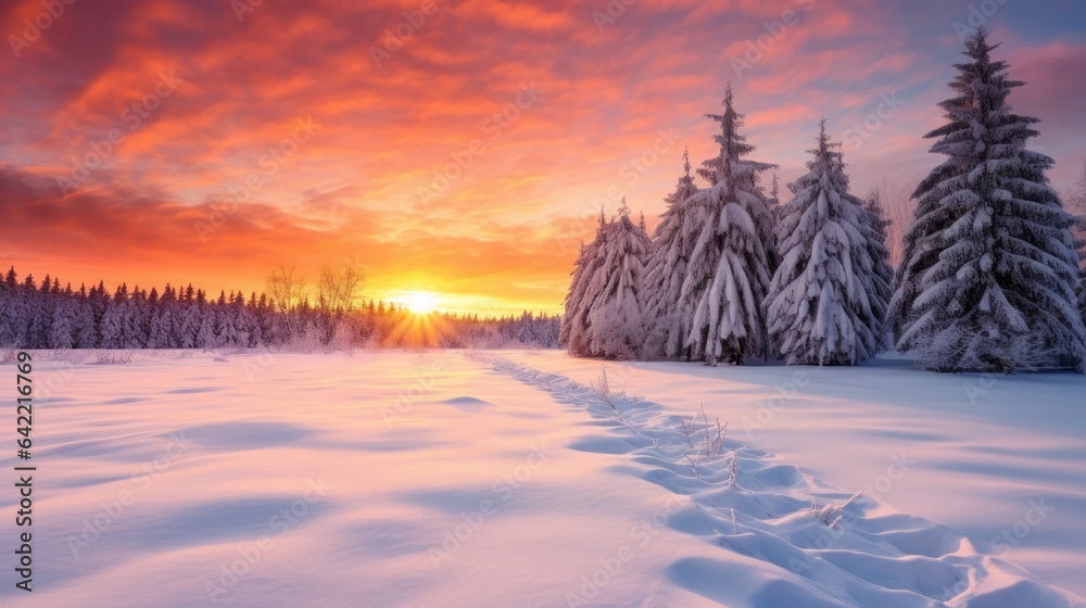 White Christmas sunset - stock concepts