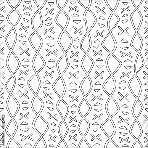 White background with black pattern. Texture with figures from lines.Line shape design.Abstract background for web page, textures, card, poster, fabric, textile. Monochrome graphic repeating design. 