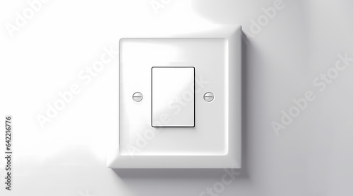 white light switch isolated on a white wall. Blank copy space white plastic socket. copy space