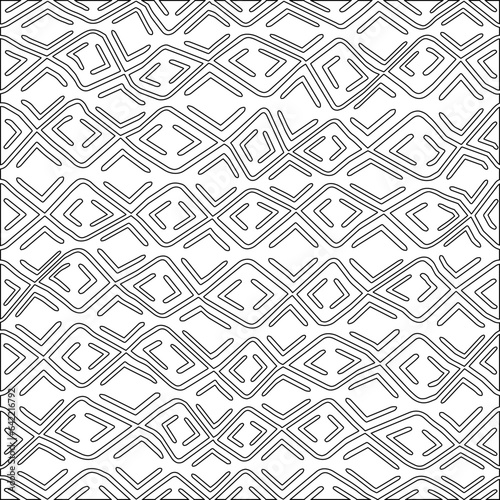 White background with black pattern. Texture with figures from lines.Line shape design.Abstract background for web page, textures, card, poster, fabric, textile. Monochrome graphic repeating design. 
