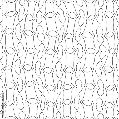 White background with black pattern. Texture with figures from lines.Line shape design.Abstract background for web page, textures, card, poster, fabric, textile. Monochrome graphic repeating design. 