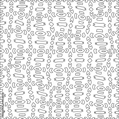 White background with black pattern. Texture with figures from lines.Line shape design.Abstract background for web page, textures, card, poster, fabric, textile. Monochrome graphic repeating design. 