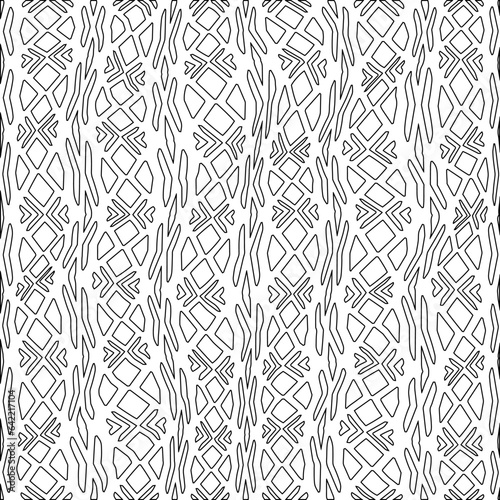 White background with black pattern. Texture with figures from lines.Line shape design.Abstract background for web page, textures, card, poster, fabric, textile. Monochrome graphic repeating design. 