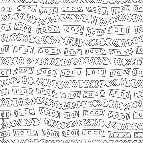 White background with black pattern. Texture with figures from lines.Line shape design.Abstract background for web page, textures, card, poster, fabric, textile. Monochrome graphic repeating design. 