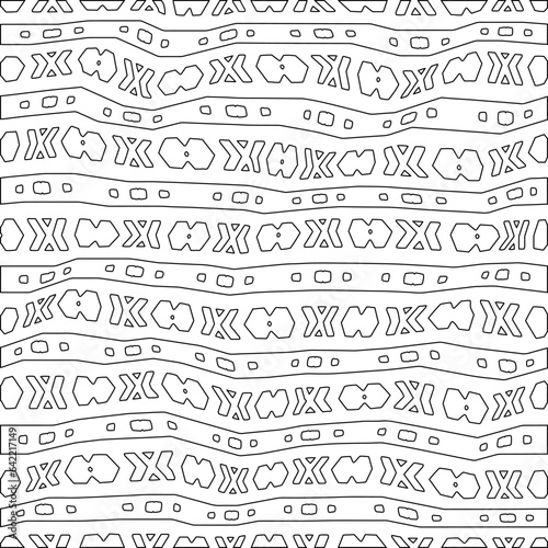 White background with black pattern. Texture with figures from lines.Line shape design.Abstract background for web page, textures, card, poster, fabric, textile. Monochrome graphic repeating design. 