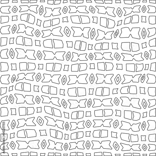 White background with black pattern. Texture with figures from lines.Line shape design.Abstract background for web page, textures, card, poster, fabric, textile. Monochrome graphic repeating design. 