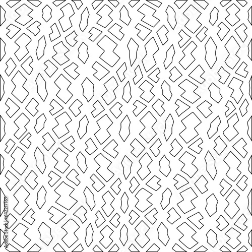 White background with black pattern. Texture with figures from lines.Line shape design.Abstract background for web page, textures, card, poster, fabric, textile. Monochrome graphic repeating design. 