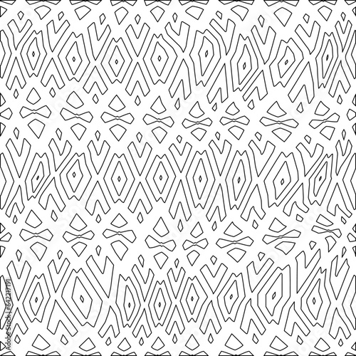 White background with black pattern. Texture with figures from lines.Line shape design.Abstract background for web page, textures, card, poster, fabric, textile. Monochrome graphic repeating design. 