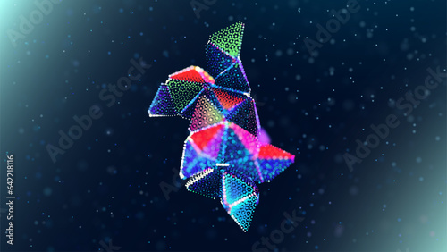 Abstract crystalline from tetrahedrons compound. Micro dimensional structure. Depth of field