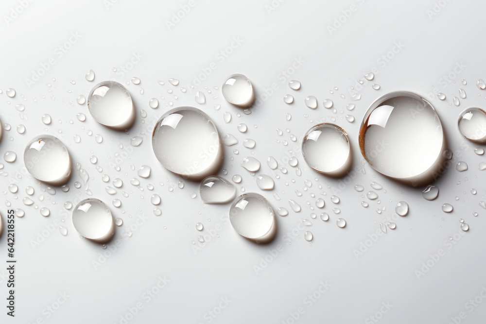 transparent water drops on a white background