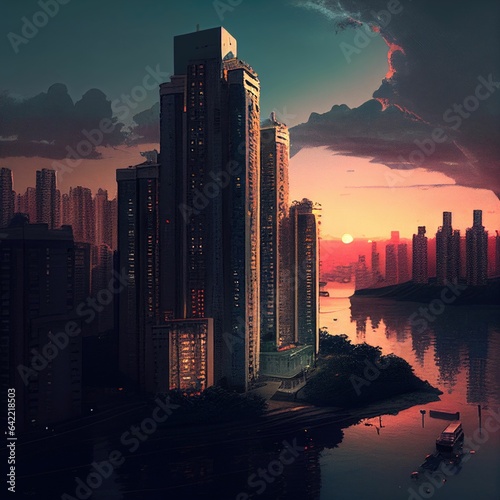 Spectacular Sunset over São Paulo Skyline: A Breathtaking View of the City's Vibrant Colors and Serene Beauty photo