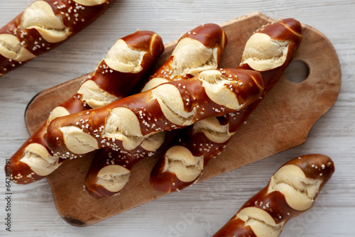 Fototapeta Naklejka Na Ścianę i Meble -  Homemade Soft Pretzel Sticks with Salt Ready to Eat
