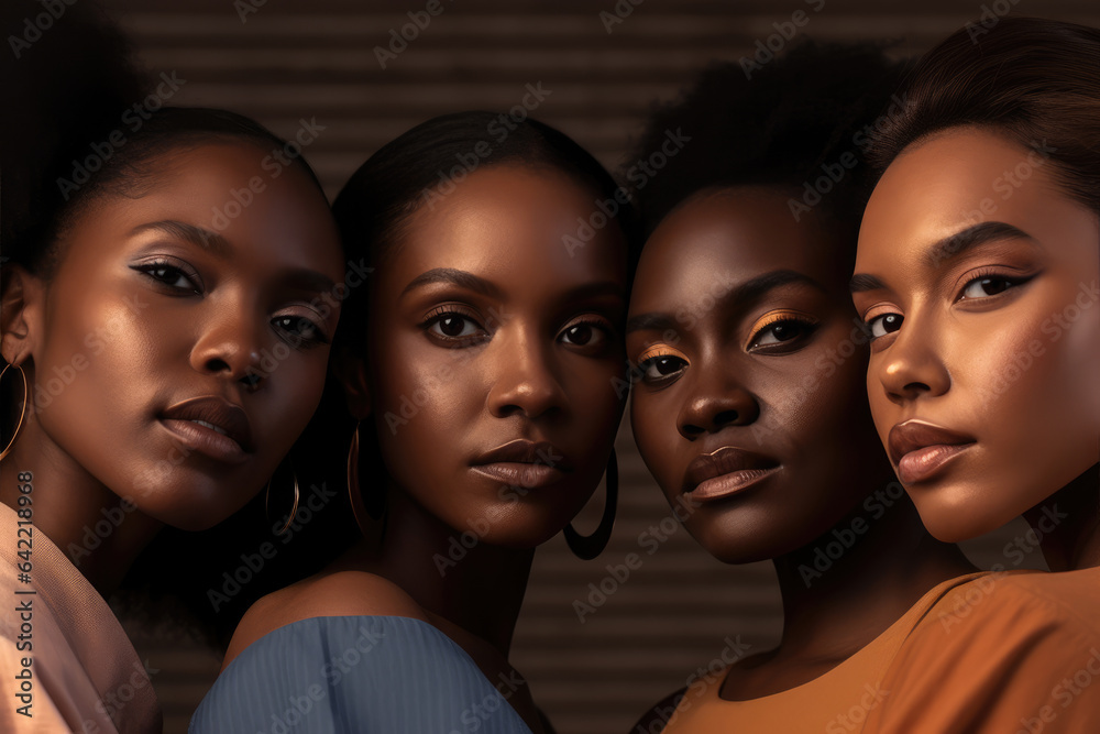 Inclusive Beauty: Diverse Women Embracing Beauty Glamour and Neutral Fashion Campaign Retouched Powerful Generative AI