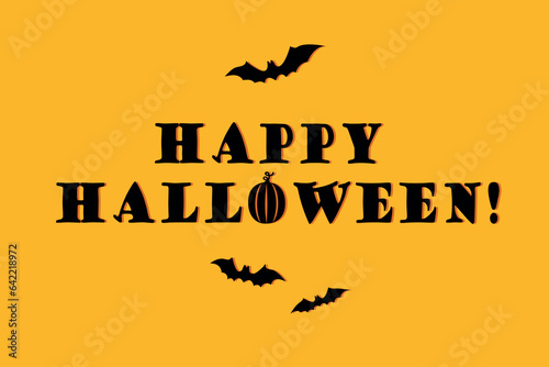 Orange halloween typography banner or poster with pumpkin and bats