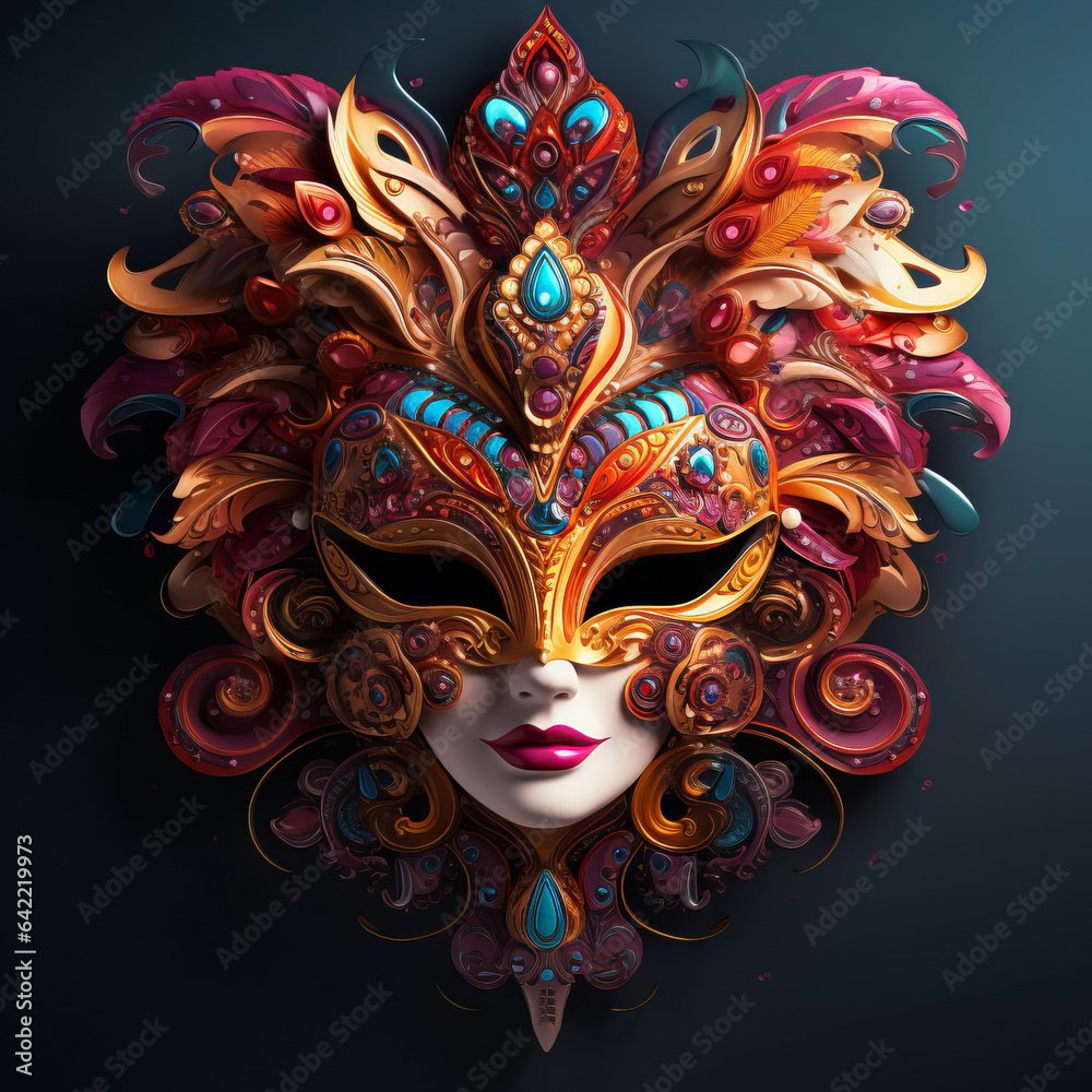 Ornate carnival mask on solid background