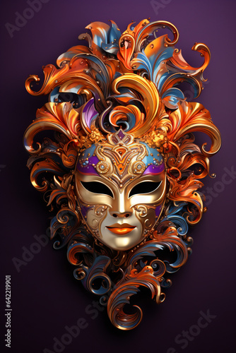 Ornate carnival mask on solid background