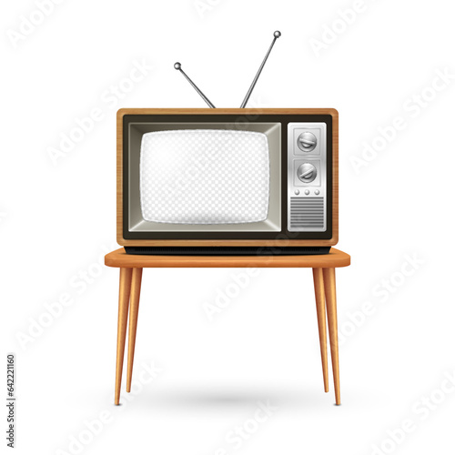 Vector Realistic Retro TV Receiver Isolated on White Background. Home Interior Design Concept. Vintage TV Set in Front View. Television Concept