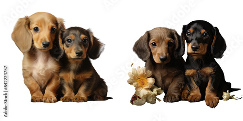 Picture of two tiny rabbit dachshunds transparent background
