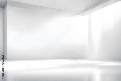 Abstract white studio background for product presentation. Empty room with shadows of window. Display product with blurred backdrop.
