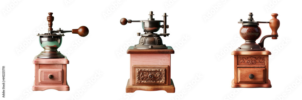 Antique coffee grinder on transparent background Antique coffee grinder on transparent background