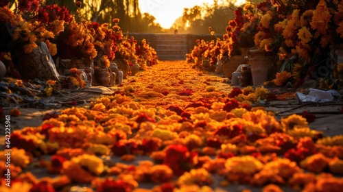 Photo Vibrant marigold petals blanket gravesites, guiding spirits back home during Nov