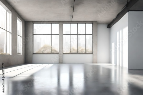 A minimalist apartment's vacant room includes polished concrete flooring and a white wall.