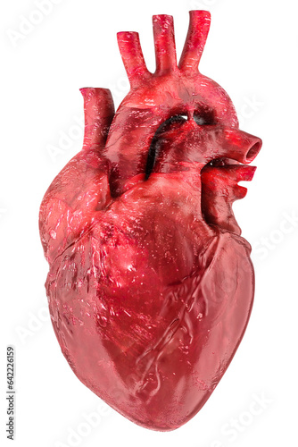 Human heart, organ with aorta and arteries, 3D rendering isolated on transparent background