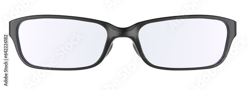 Eyeglasses with square frame, front view. 3D rendering isolated on transparent background