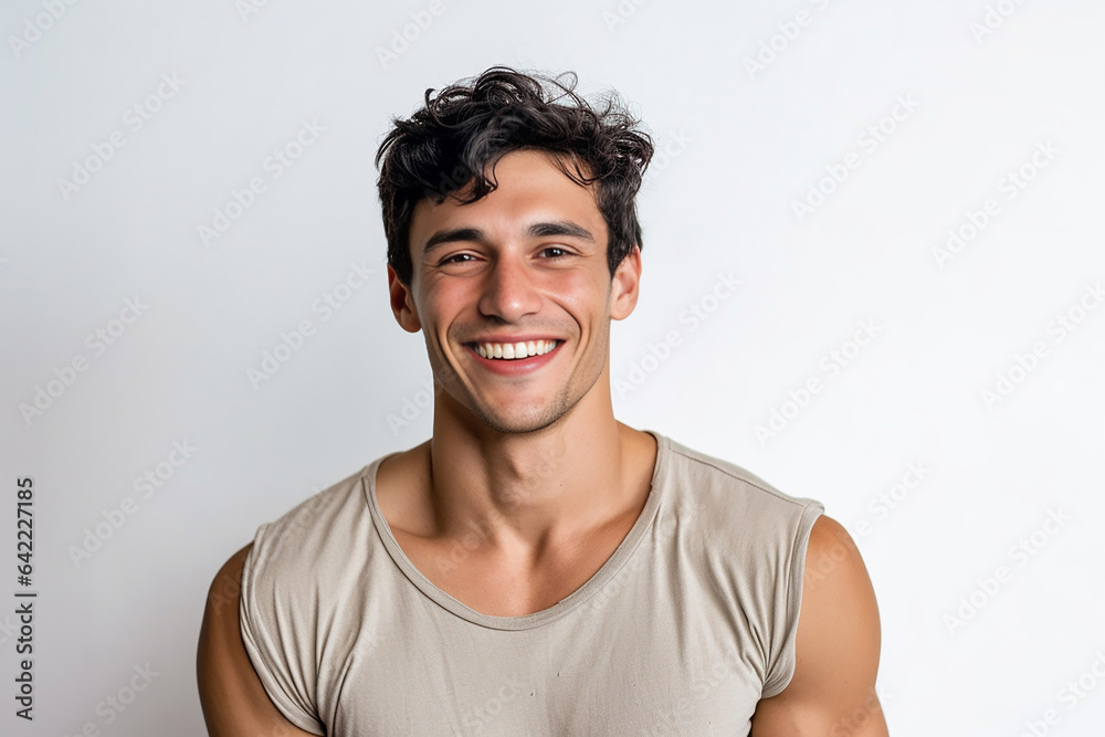 Portrait of strong athletic man fitness model showing muscle, bicep, six pack abs isolated on white background. Generative AI... Portrait of strong athletic man fitness model showing muscle, bicep, six pack abs isolated on white background. Generative AI...