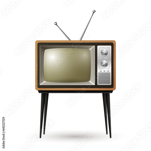 Vector Realistic Retro TV Receiver Isolated on White Background. Home Interior Design Concept. Vintage TV Set in Front View. Television Concept