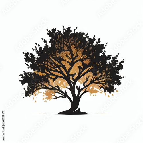 Minimalist Vector Illustration of a Black Oak Tree Logo