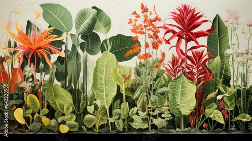 Collage botanical plants, copy space, 16:9 