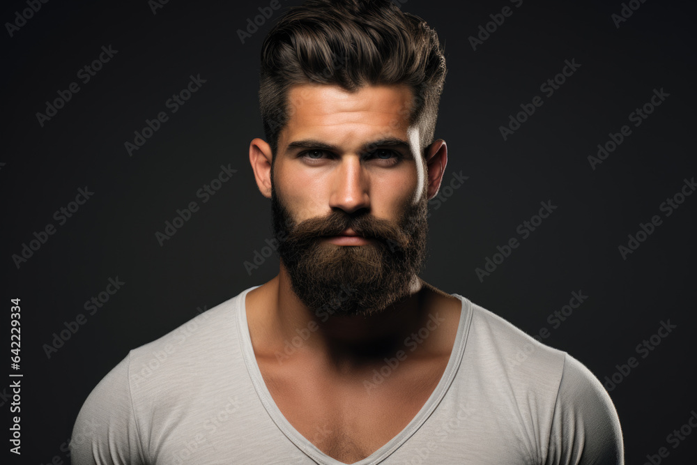 Close-up photograph capturing facial features of man with beard. Suitable for various applications.