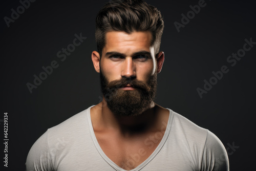 Close-up photograph capturing facial features of man with beard. Suitable for various applications.