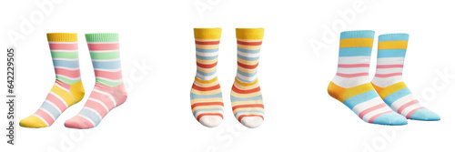 Striped socks displayed on a transparent background