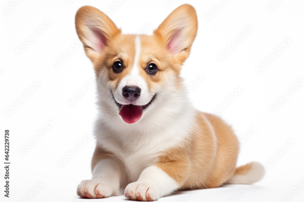 Irresistibly cute corgi puppy on white background. Perfect for pet lovers and charming animal-themed visuals.