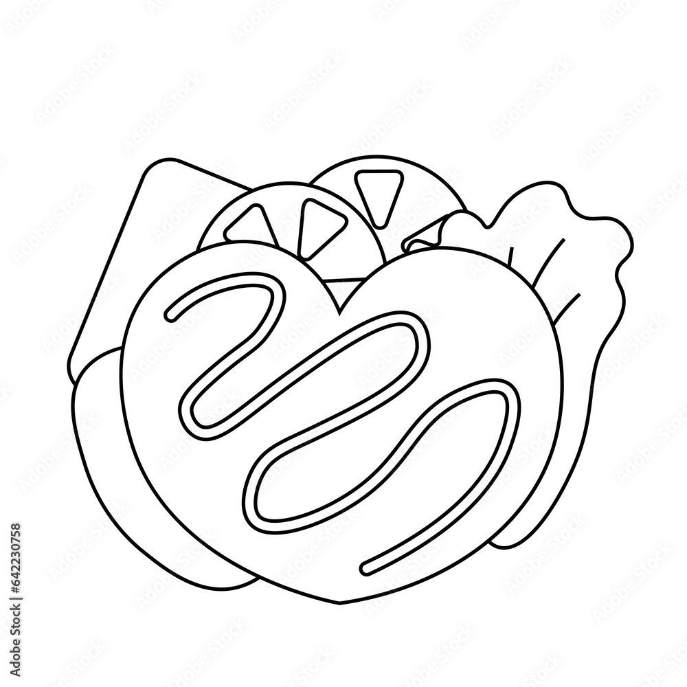 Cartoon Sandwich in the shape of a Heart in black and white Cartoon Sandwich in the shape of a Heart in black and white