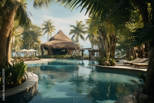 Resort swimming pool cinematic photography 3d render generative ai