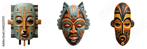 Brown wooden ceremonial mask transparent background