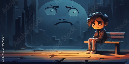 a cartoon character submerged in clinical depression, sadness concept, Generative AI
