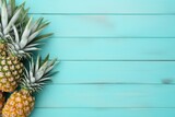 Ripe pineapple and beach sea life style concept with copyspace generative ai