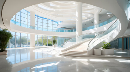 a huge spiral staircase in a modern building - architectural design - Generative AI