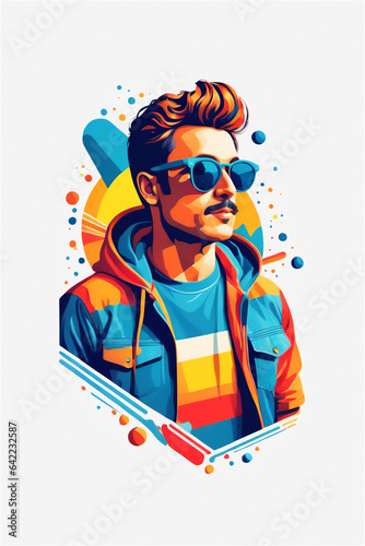 Colorful artwork of a man with sunglasses, blue and yellow colors (ID: 642232587)