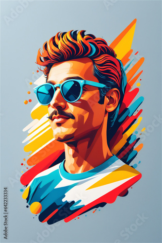 Cool man with sunglasses, colorful art  (ID: 642233334)