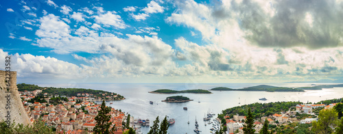 Skyline panorama of Hvar coast town in Croatia
